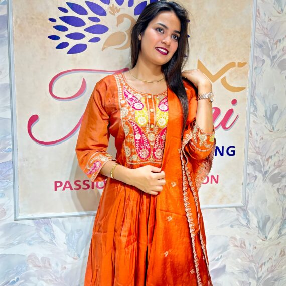 Plazo Set - Rust Kurti & Rust Bottom