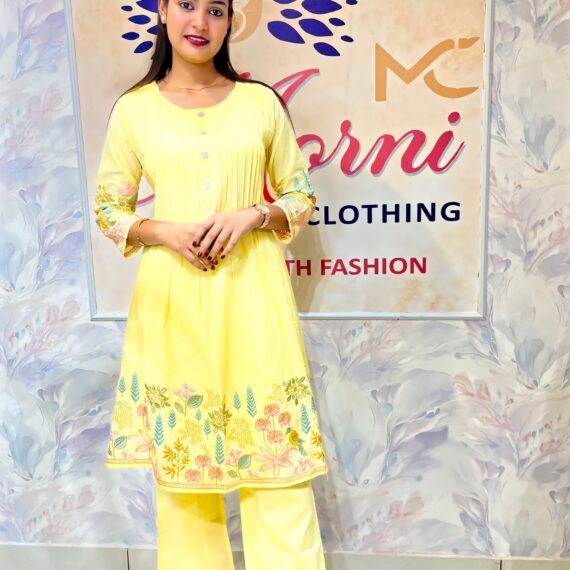 Plazo Set - Yellow Top,Bottom& Stoll